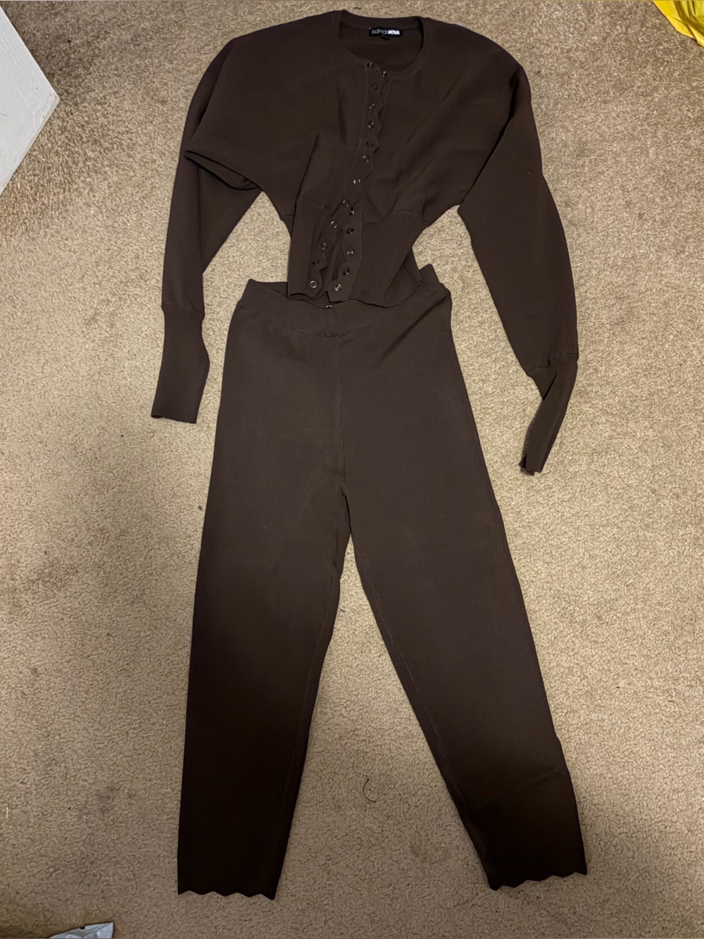 Fashion Nova Dark Brown High-Waisted Knit Pants Set